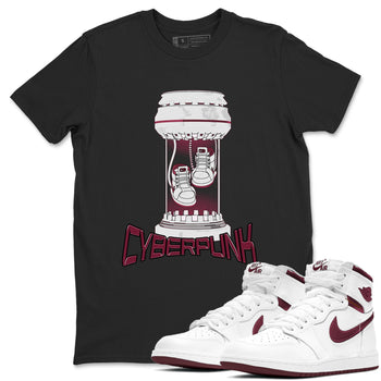 1s Metallic Burgundy shirt to match jordans Cyberpunk sneaker tees AJ1 Metallic Burgundy SNRT Sneaker Release Tees Unisex Black 1 T-Shirt