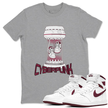 1s Metallic Burgundy shirt to match jordans Cyberpunk sneaker tees AJ1 Metallic Burgundy SNRT Sneaker Release Tees Unisex Heather Grey 1 T-Shirt