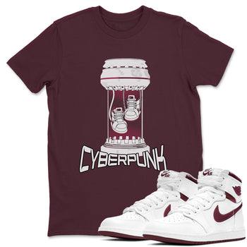 1s Metallic Burgundy shirt to match jordans Cyberpunk sneaker tees AJ1 Metallic Burgundy SNRT Sneaker Release Tees Unisex Maroon 1 T-Shirt