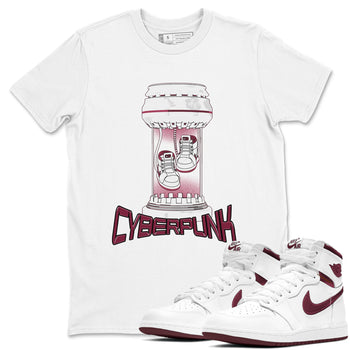 1s Metallic Burgundy shirt to match jordans Cyberpunk sneaker tees AJ1 Metallic Burgundy SNRT Sneaker Release Tees Unisex White 1 T-Shirt