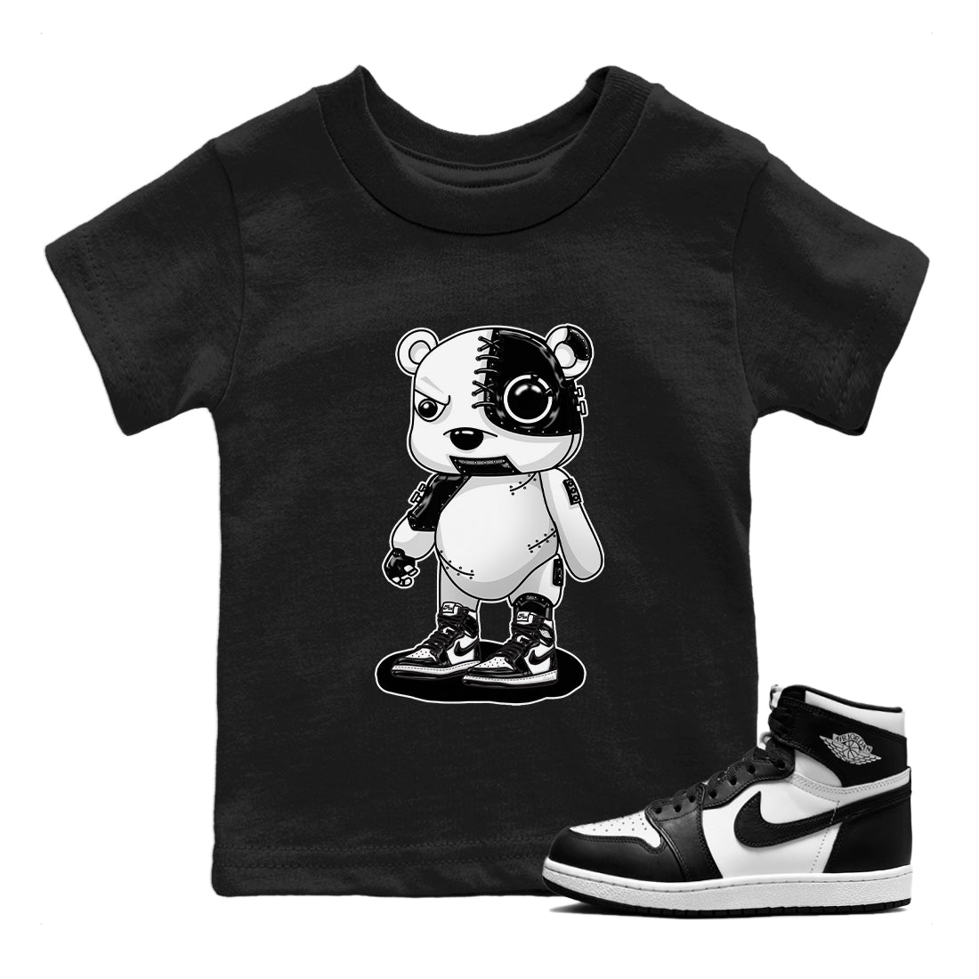 Air Jordan 1 Black White Sneaker Match Tees Cyborg Bear Sneaker Tees Air Jordan 1 Black White Sneaker Release Tees Kids Shirts