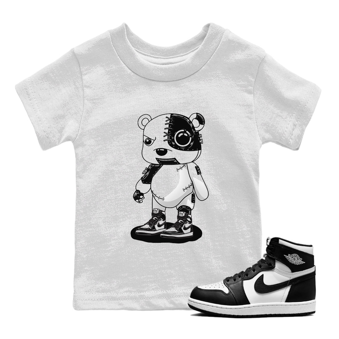 Air Jordan 1 Black White Sneaker Match Tees Cyborg Bear Sneaker Tees Air Jordan 1 Black White Sneaker Release Tees Kids Shirts