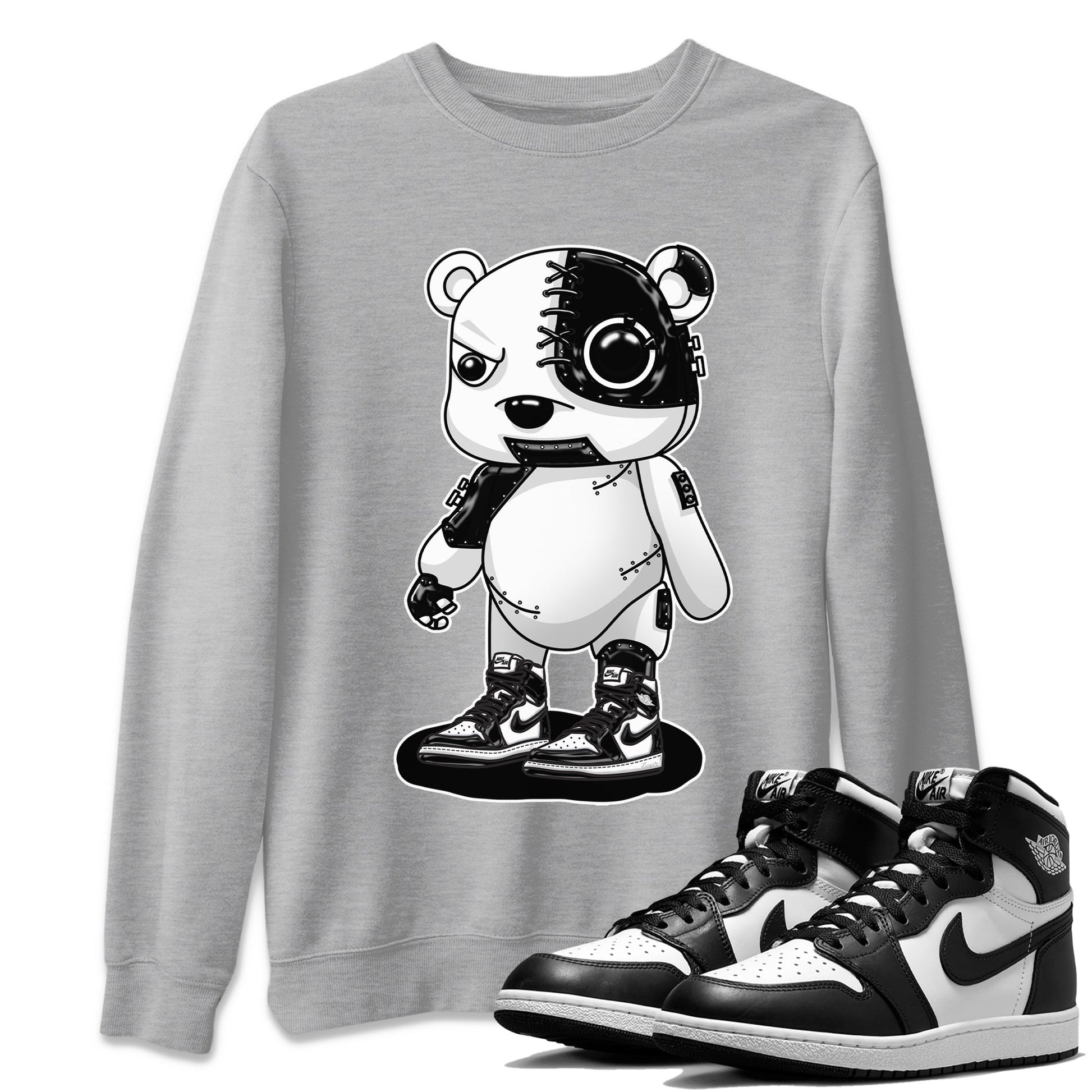 Air Jordan 1 Black White Sneaker Match Tees Cyborg Bear Sneaker Tees Air Jordan 1 Black White Sneaker Release Tees Unisex Shirts