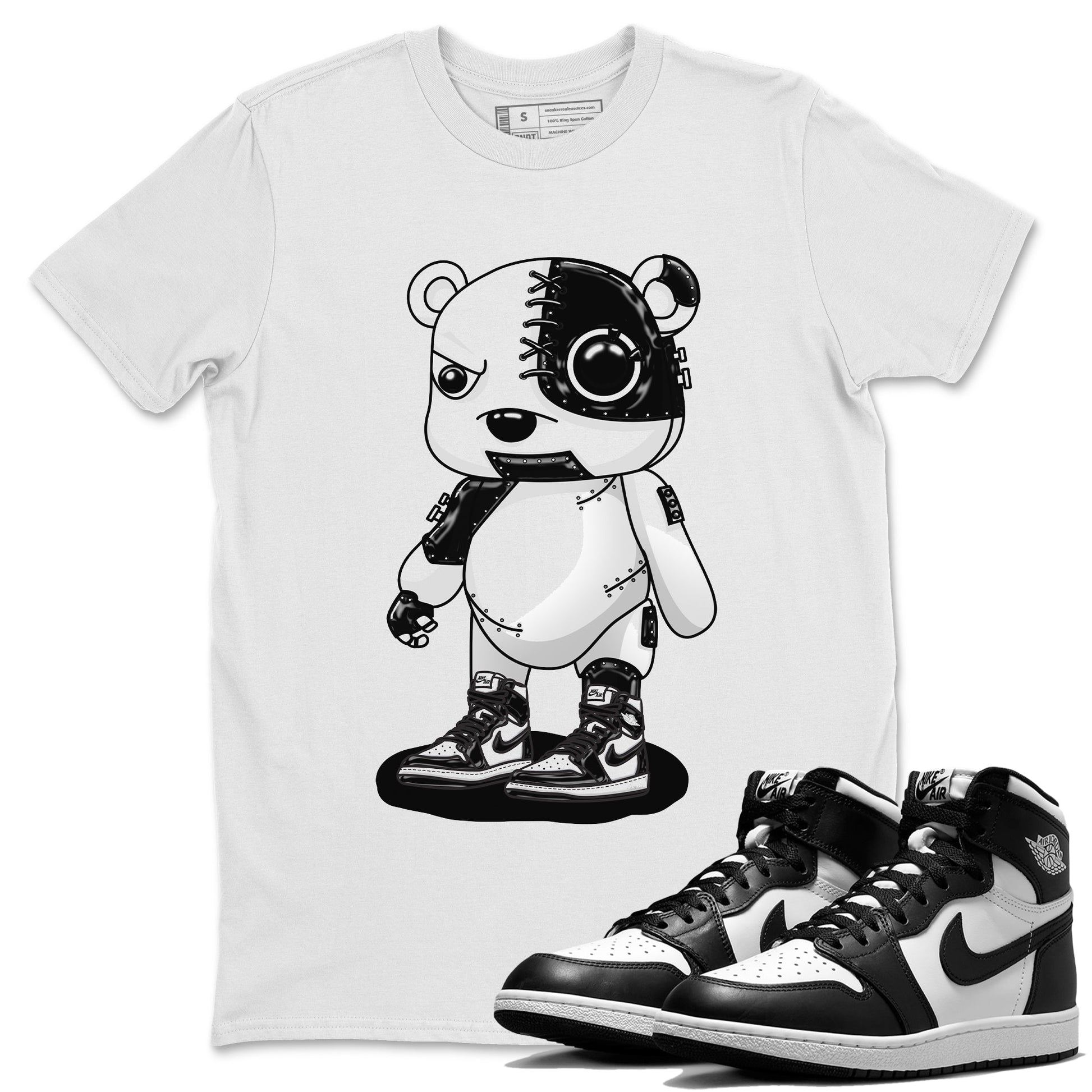 Air Jordan 1 Black White Sneaker Match Tees Cyborg Bear Sneaker Tees Air Jordan 1 Black White Sneaker Release Tees Unisex Shirts