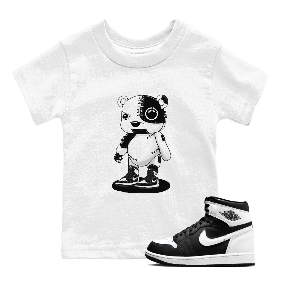 1s Black White shirt to match jordans Cyborg Bear sneaker tees Air Jordan 1 Black White SNRT sneaker release tees baby toddler White 1 cotton Shirt