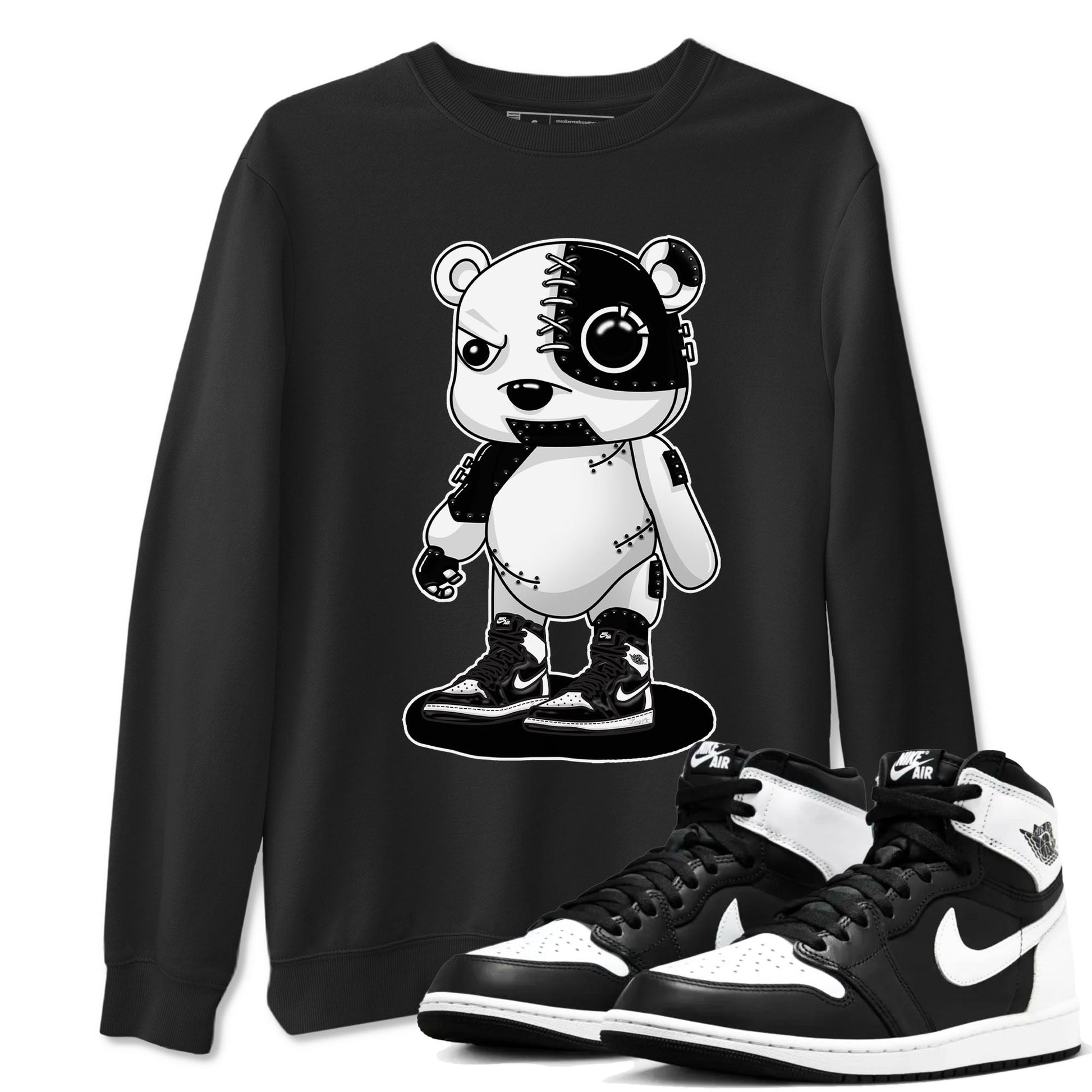 1s Black White shirt to match jordans Cyborg Bear sneaker tees Air Jordan 1 Black White SNRT Sneaker Release Tees unisex cotton Black 1 crew neck shirt