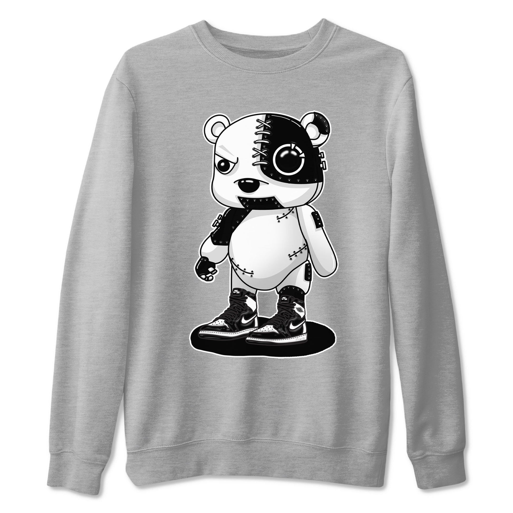 1s Black White shirt to match jordans Cyborg Bear sneaker tees Air Jordan 1 Black White SNRT Sneaker Release Tees unisex cotton Heather Grey 2 crew neck shirt