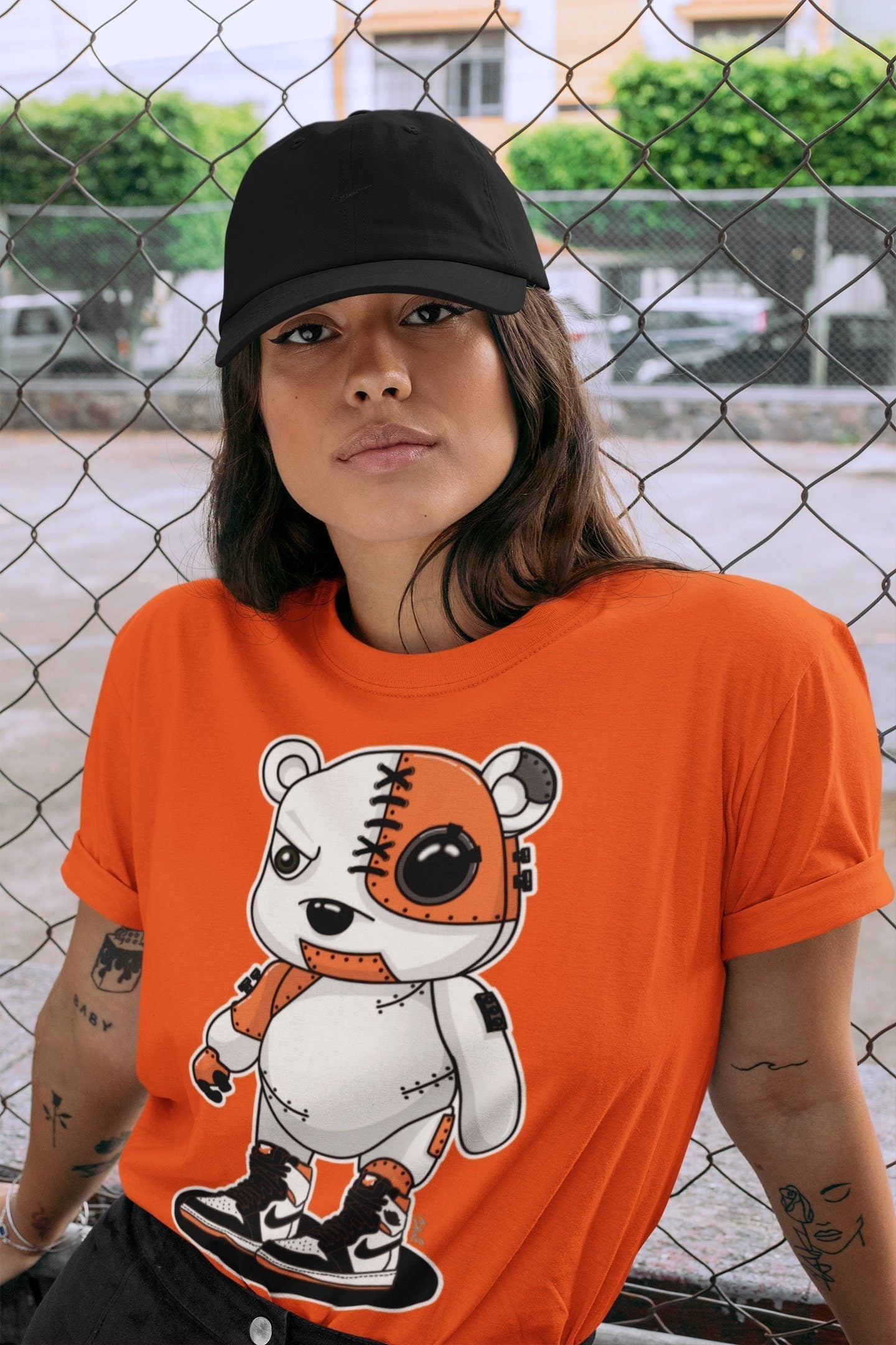 Jordan 1 Electro Orange Sneaker Match Tees Cyborg Bear Sneaker Tees Jordan 1 Electro Orange Sneaker Release Tees Unisex Shirts
