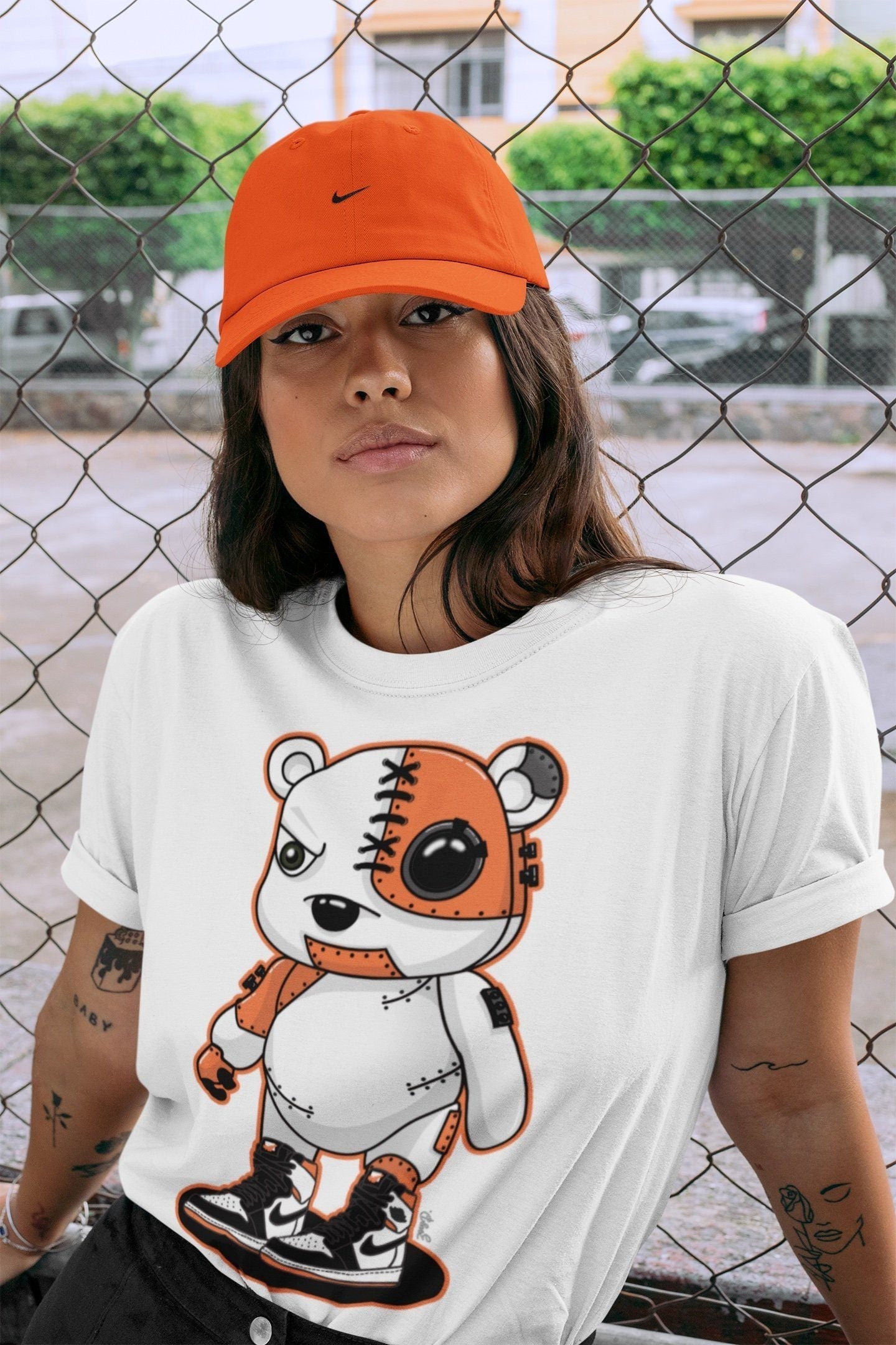 Jordan 1 Electro Orange Sneaker Match Tees Cyborg Bear Sneaker Tees Jordan 1 Electro Orange Sneaker Release Tees Unisex Shirts