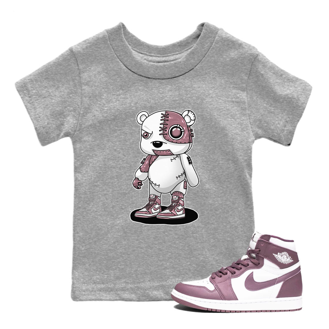 Air Jordan 1 Mauve shirt to match jordans Cyborg Bear sneaker tees AJ1 Mauve SNRT Sneaker Tees Sneaker Matching Clothing Brand Baby Toddler Heather Grey 1 T-Shirt