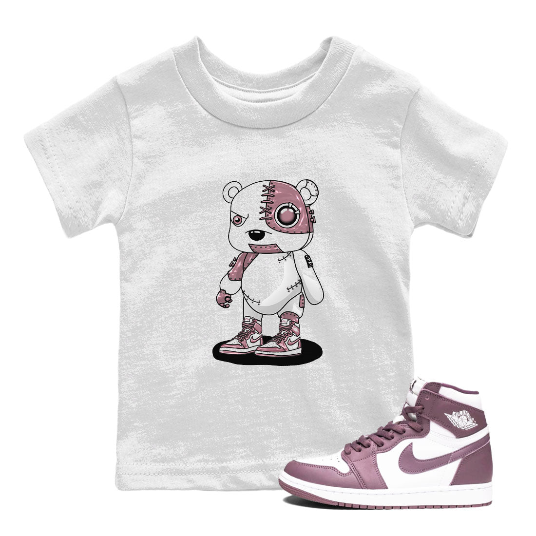 Air Jordan 1 Mauve shirt to match jordans Cyborg Bear sneaker tees AJ1 Mauve SNRT Sneaker Tees Sneaker Matching Clothing Brand Baby Toddler White 1 T-Shirt