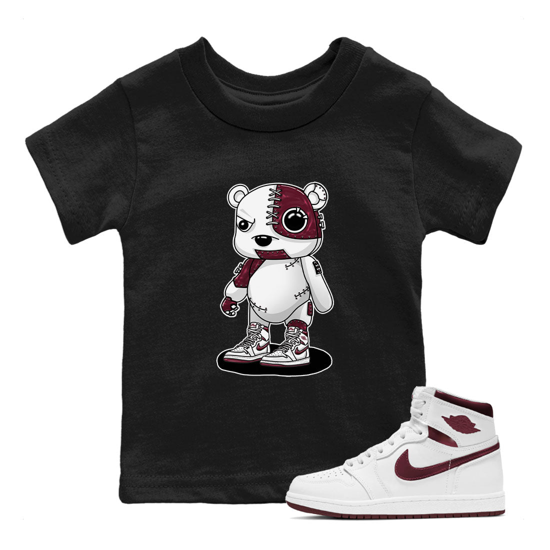 AJ1 Metalic Burgundy shirt to match jordans Cyborg Bear sneaker tees Air Jordan 1 Metalic Burgundy SNRT sneaker release tees baby toddler Black 1 cotton Shirt