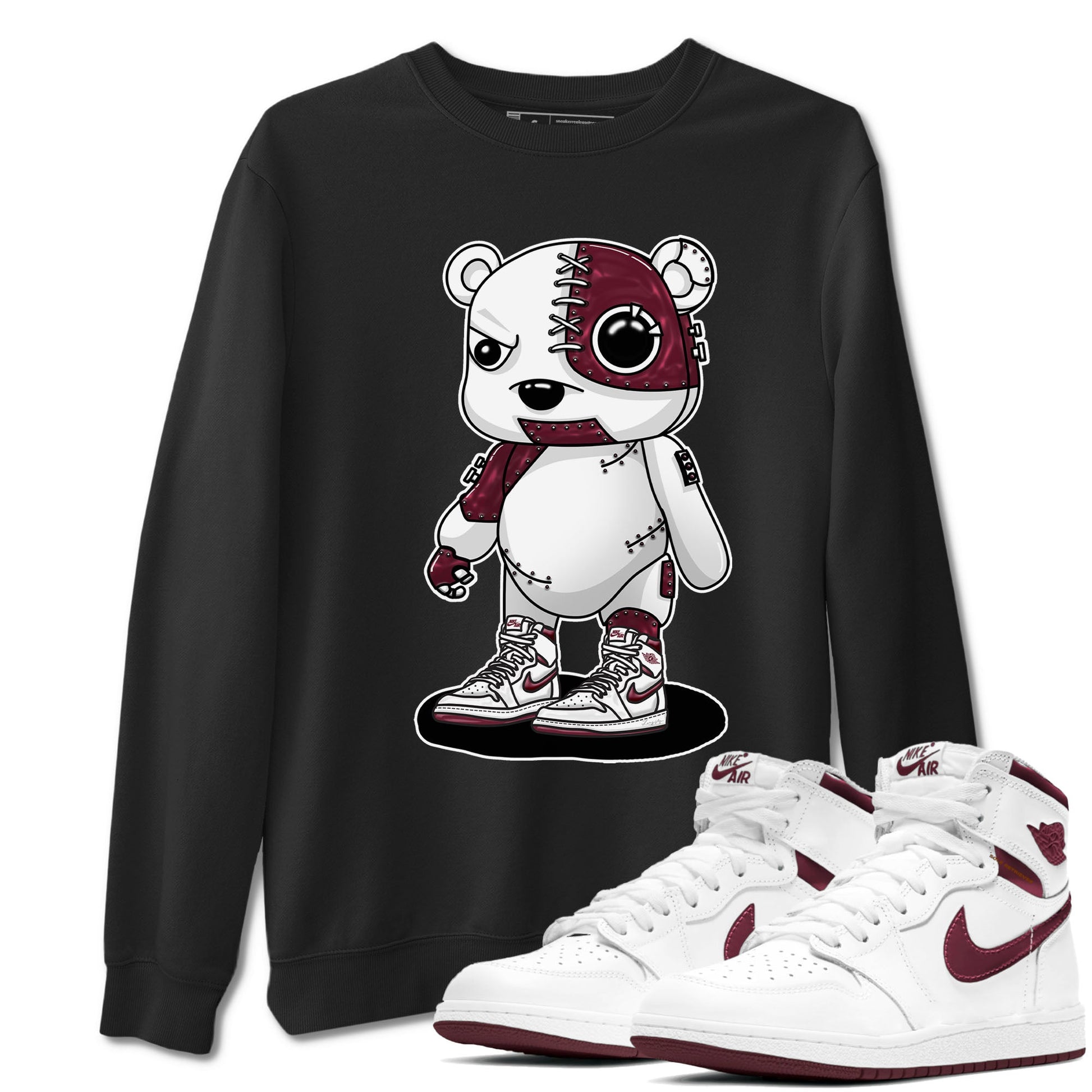 AJ1 Metalic Burgundy shirt to match jordans Cyborg Bear sneaker tees Air Jordan 1 Metalic Burgundy SNRT Sneaker Release Tees unisex cotton Black 1 crew neck shirt