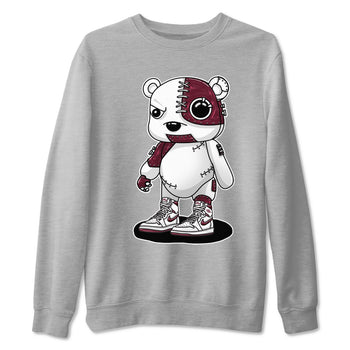 AJ1 Metalic Burgundy shirt to match jordans Cyborg Bear sneaker tees Air Jordan 1 Metalic Burgundy SNRT Sneaker Release Tees unisex cotton Heather Grey 2 crew neck shirt