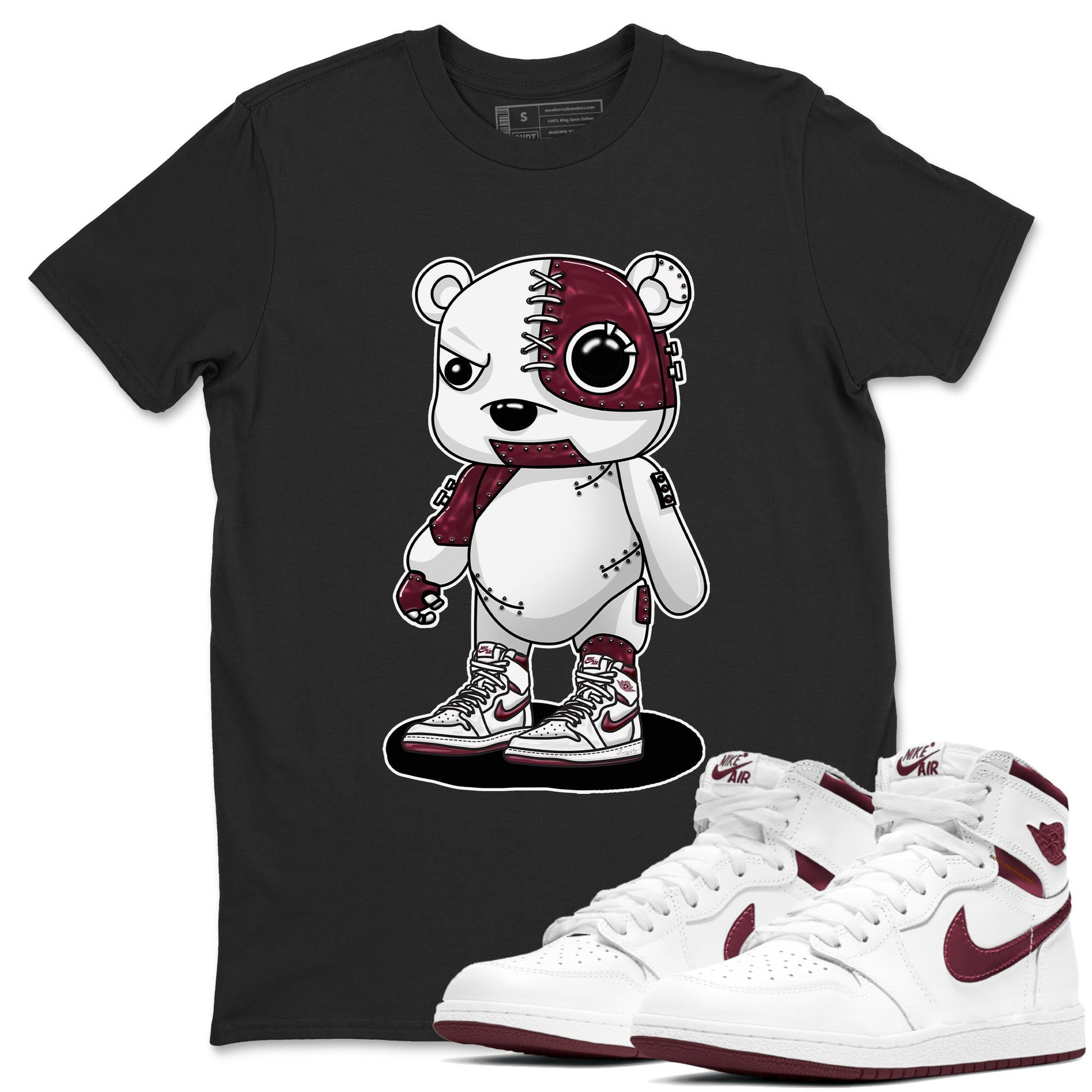 AJ1 Metalic Burgundy shirt to match jordans Cyborg Bear sneaker tees Air Jordan 1 Metalic Burgundy SNRT Sneaker Release Tees unisex cotton Black 1 crew neck shirt