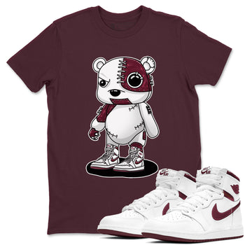 AJ1 Metalic Burgundy shirt to match jordans Cyborg Bear sneaker tees Air Jordan 1 Metalic Burgundy SNRT Sneaker Release Tees unisex cotton Maroon 1 crew neck shirt