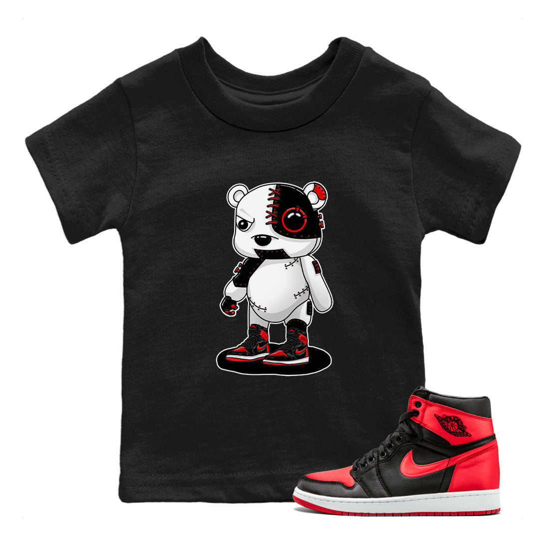 Air Jordan 1 Satin Bred shirt to match jordans Cyborg Bear sneaker tees AJ1 Retro Satin Bred SNRT Sneaker Tees Sneaker Matching Clothing Brand Baby Toddler Black 1 T-Shirt