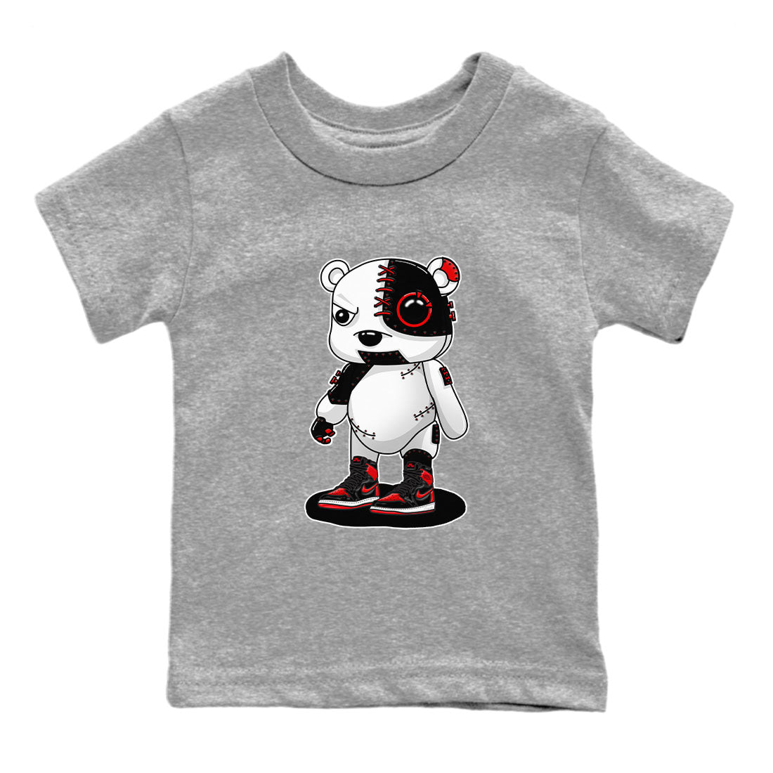 Air Jordan 1 Satin Bred shirt to match jordans Cyborg Bear sneaker tees AJ1 Retro Satin Bred SNRT Sneaker Tees Sneaker Matching Clothing Brand Baby Toddler Heather Grey 2 T-Shirt