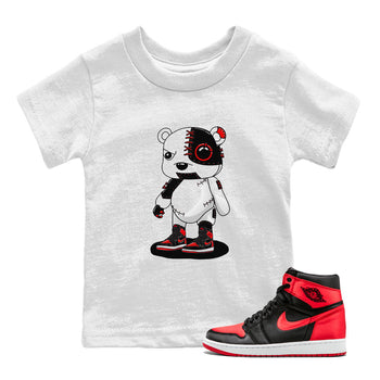 Air Jordan 1 Satin Bred shirt to match jordans Cyborg Bear sneaker tees AJ1 Retro Satin Bred SNRT Sneaker Tees Sneaker Matching Clothing Brand Baby Toddler White 1 T-Shirt