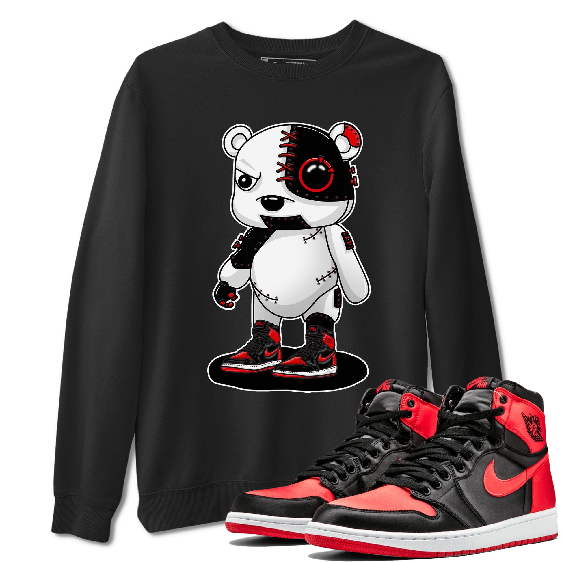 Air Jordan 1 Satin Bred shirt to match jordans Cyborg Bear sneaker tees AJ1 Retro Satin Bred SNRT Sneaker Tees Sneaker Matching Clothing Brand Unisex Sneaker Tee Black 1 T-Shirt
