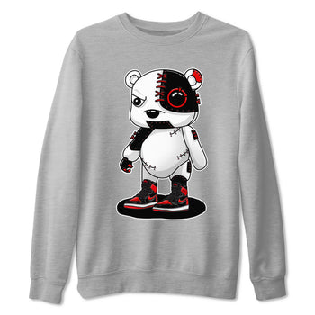 Air Jordan 1 Satin Bred shirt to match jordans Cyborg Bear sneaker tees AJ1 Retro Satin Bred SNRT Sneaker Tees Sneaker Matching Clothing Brand Unisex Sneaker Tee Heather Grey 2 T-Shirt