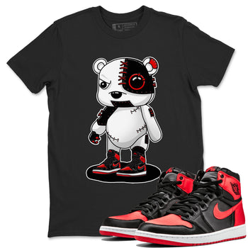 Air Jordan 1 Satin Bred shirt to match jordans Cyborg Bear sneaker tees AJ1 Retro Satin Bred SNRT Sneaker Tees Sneaker Matching Clothing Brand Unisex Sneaker Tee Black 1 T-Shirt