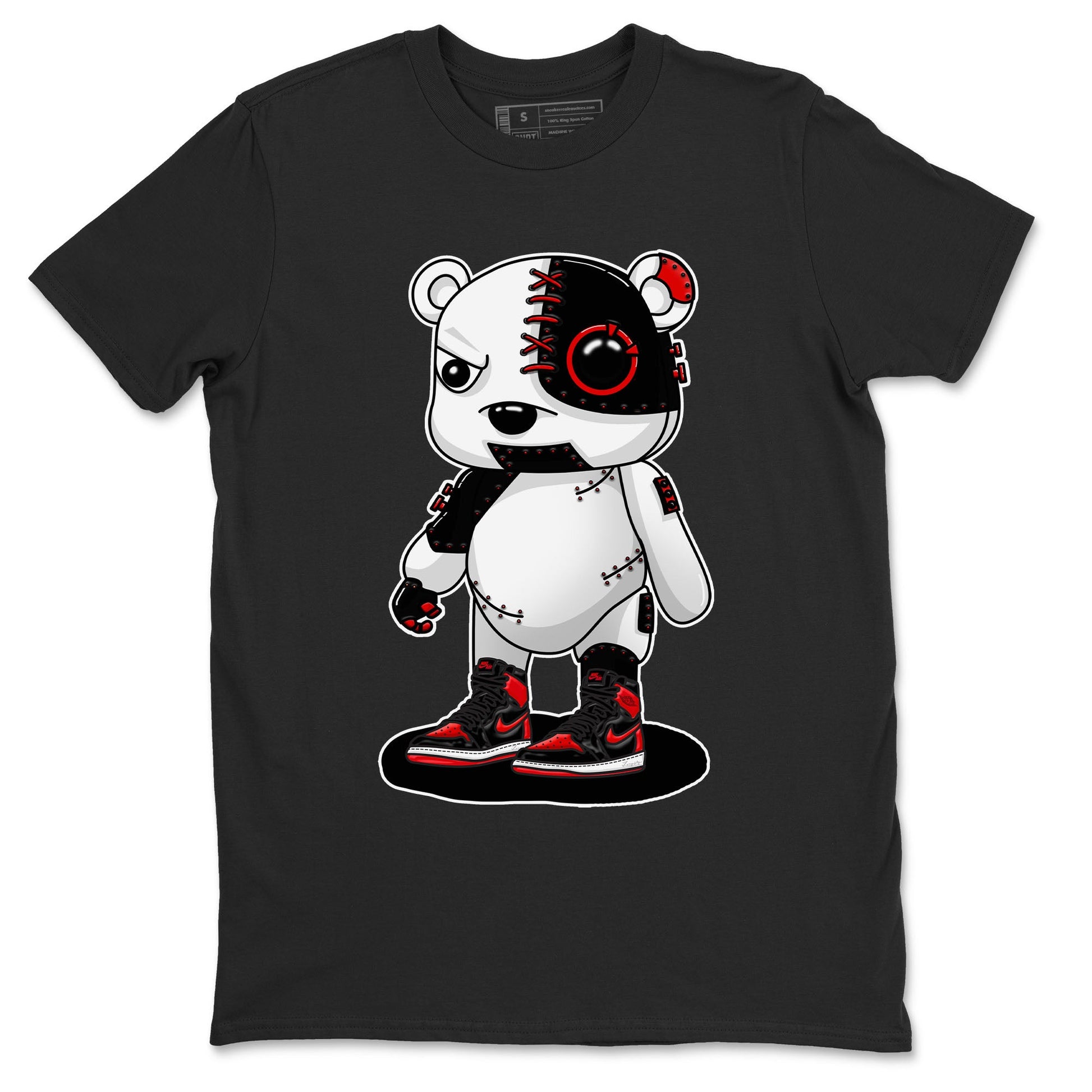 Air Jordan 1 Satin Bred shirt to match jordans Cyborg Bear sneaker tees AJ1 Retro Satin Bred SNRT Sneaker Tees Sneaker Matching Clothing Brand Unisex Sneaker Tee Black 2 T-Shirt
