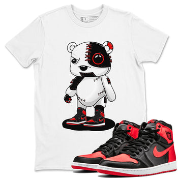 Air Jordan 1 Satin Bred shirt to match jordans Cyborg Bear sneaker tees AJ1 Retro Satin Bred SNRT Sneaker Tees Sneaker Matching Clothing Brand Unisex Sneaker Tee White 1 T-Shirt