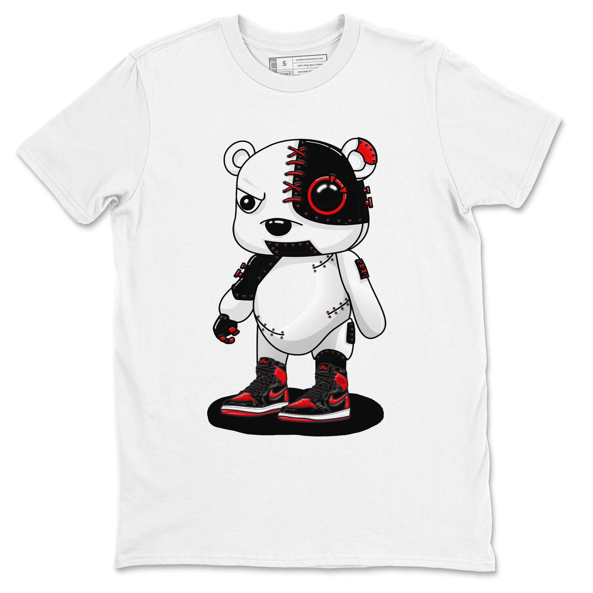 Air Jordan 1 Satin Bred shirt to match jordans Cyborg Bear sneaker tees AJ1 Retro Satin Bred SNRT Sneaker Tees Sneaker Matching Clothing Brand Unisex Sneaker Tee White 2 T-Shirt