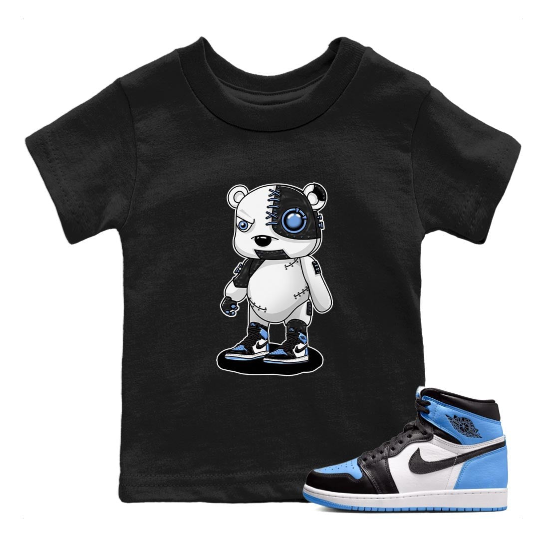 Air Jordan 1 Retro High OG University Blue shirt to match jordans Cyborg Bear sneaker tees Air Jordan 1 UNC Toe SNRT Sneaker Release Tees Baby Toddler Black 1 T-Shirt