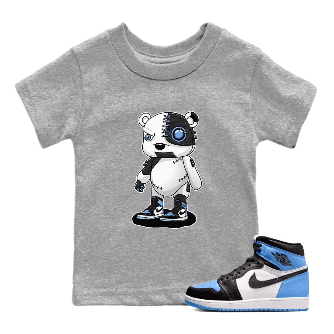 Air Jordan 1 Retro High OG University Blue shirt to match jordans Cyborg Bear sneaker tees Air Jordan 1 UNC Toe SNRT Sneaker Release Tees Baby Toddler Heather Grey 1 T-Shirt