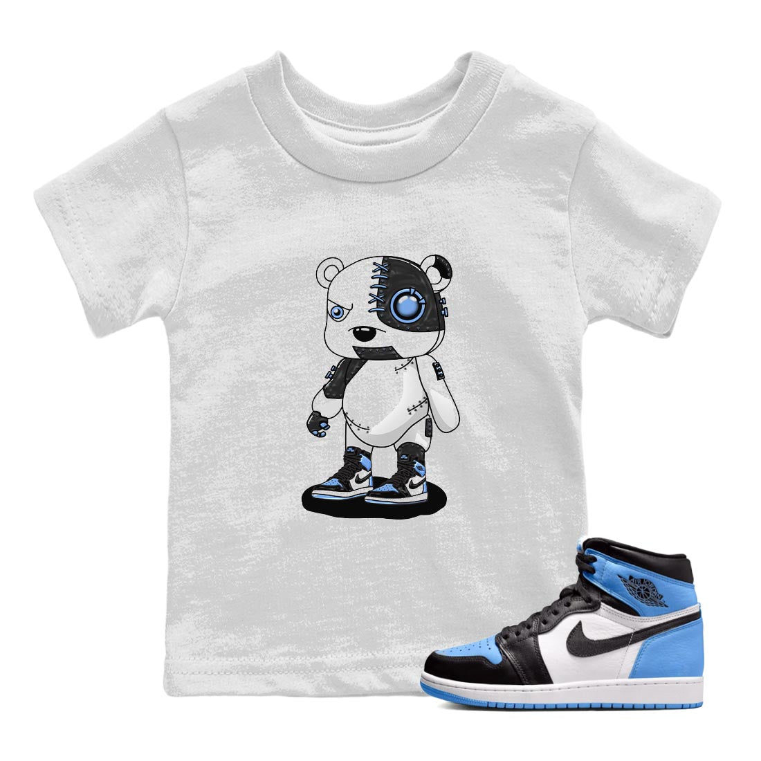 Air Jordan 1 Retro High OG University Blue shirt to match jordans Cyborg Bear sneaker tees Air Jordan 1 UNC Toe SNRT Sneaker Release Tees Baby Toddler White 1 T-Shirt