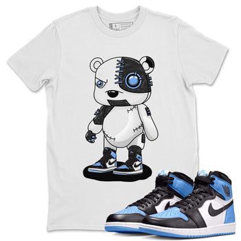 Air Jordan 1 Retro High OG University Blue shirt to match jordans Cyborg Bear sneaker tees Air Jordan 1 UNC Toe SNRT Sneaker Release Tees Unisex White 1 T-Shirt