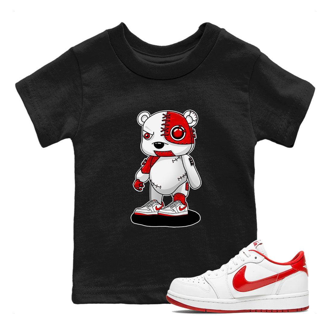 1s Low University Red shirt to match jordans Cyborg Bear sneaker tees Air Jordan 1 University Red SNRT Sneaker Tees Sneaker Matching Clothing Brand Baby Toddler Black 1 T-Shirt