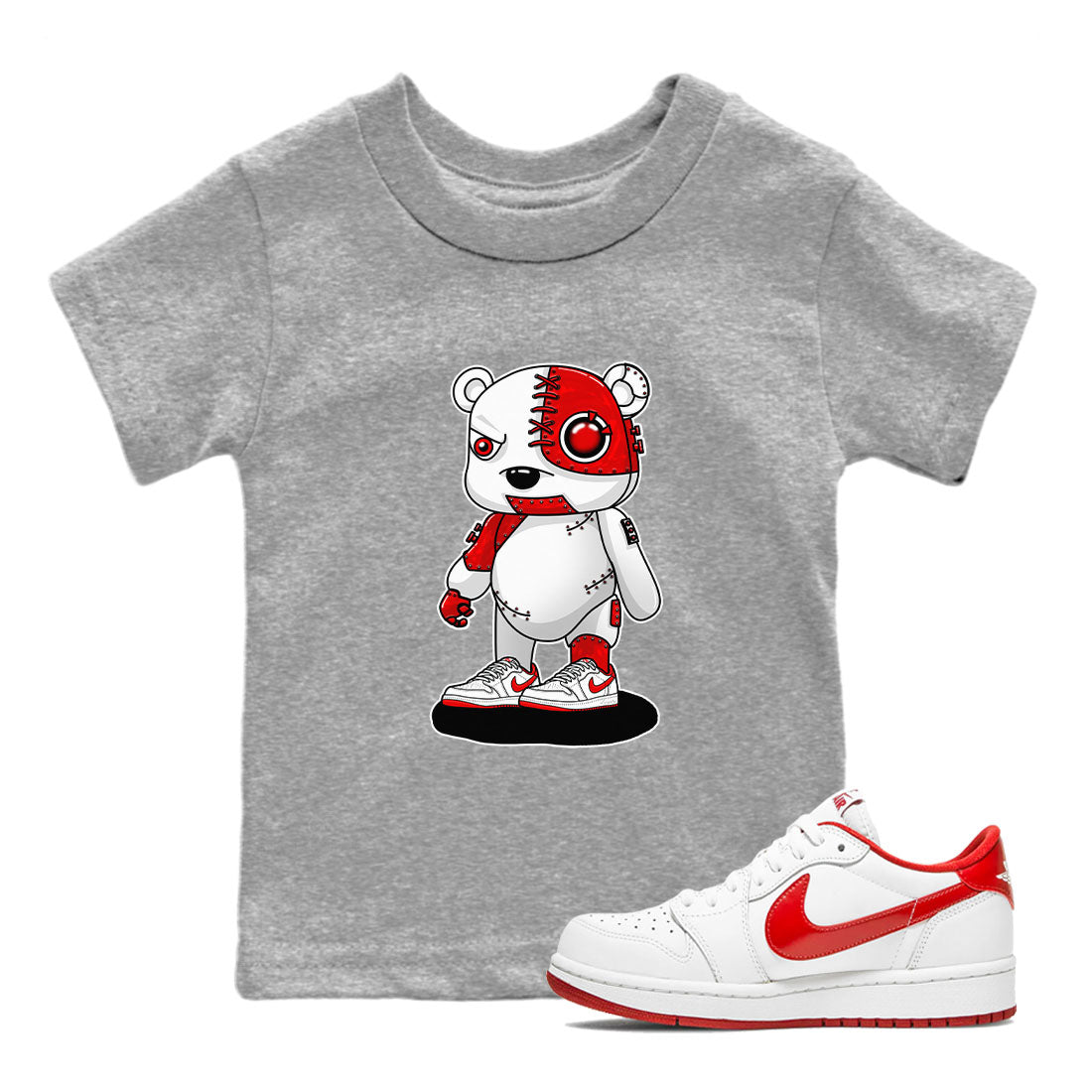 1s Low University Red shirt to match jordans Cyborg Bear sneaker tees Air Jordan 1 University Red SNRT Sneaker Tees Sneaker Matching Clothing Brand Baby Toddler Heather Grey 1 T-Shirt