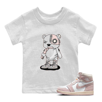Air Jordan 1 Washed Pink Sneaker Match Tees Cyborg Bear Sneaker Tees AJ1 Washed Pink Sneaker Release Tees Kids Shirts White 1