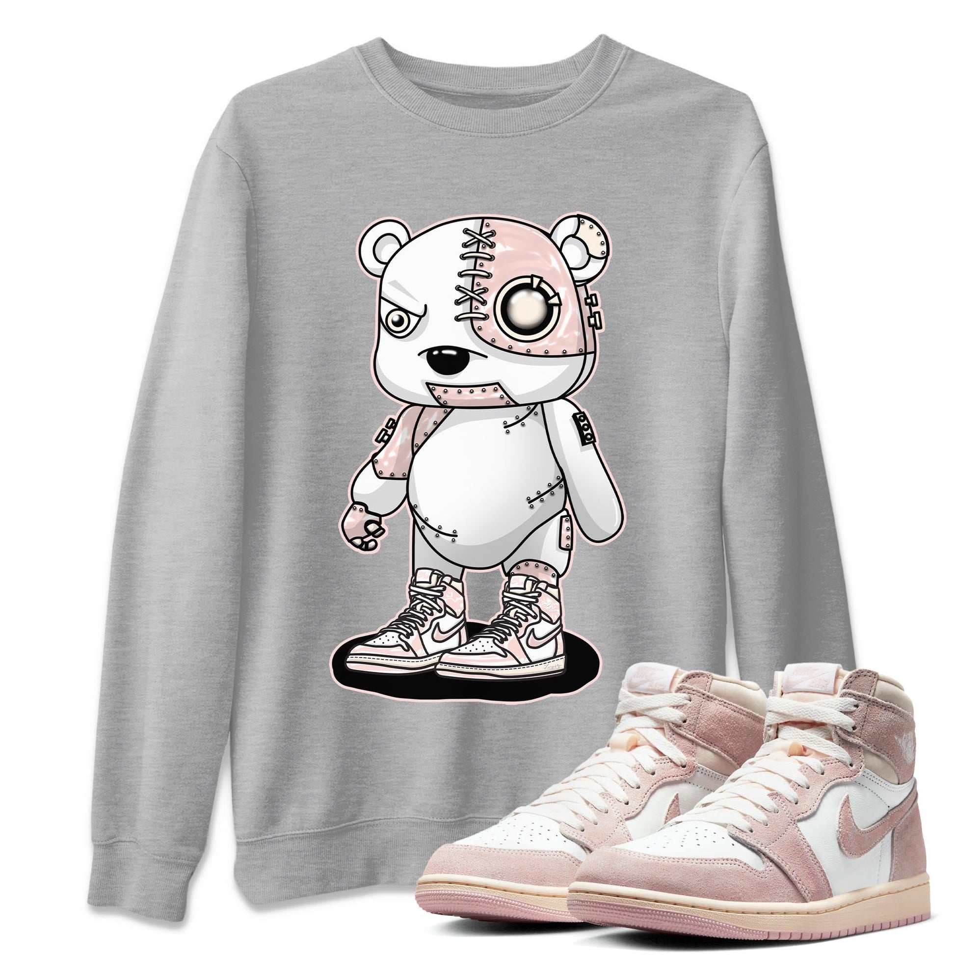 Air Jordan 1 Washed Pink Sneaker Match Tees Cyborg Bear Sneaker Tees AJ1 Washed Pink Sneaker Release Tees Unisex Shirts Heather Grey 1