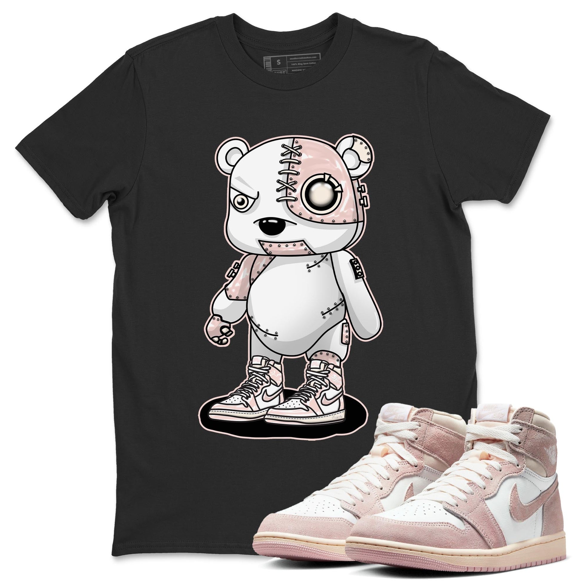 Air Jordan 1 Washed Pink Sneaker Match Tees Cyborg Bear Sneaker Tees AJ1 Washed Pink Sneaker Release Tees Unisex Shirts Black 1