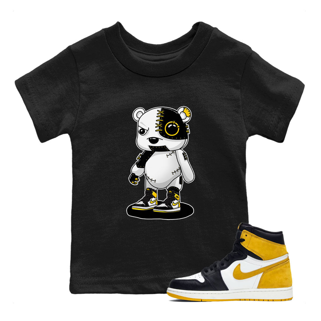 1s Yellow Ochre shirt to match jordans Cyborg Bear sneaker tees Air Jordan 1 High OG Yellow Ochre SNRT sneaker release tees baby toddler Black 1 cotton Shirt
