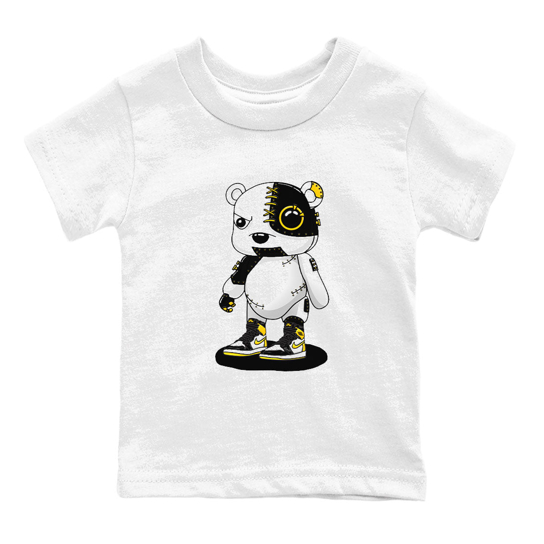 1s Yellow Ochre shirt to match jordans Cyborg Bear sneaker tees Air Jordan 1 High OG Yellow Ochre SNRT sneaker release tees baby toddler White 2 cotton Shirt