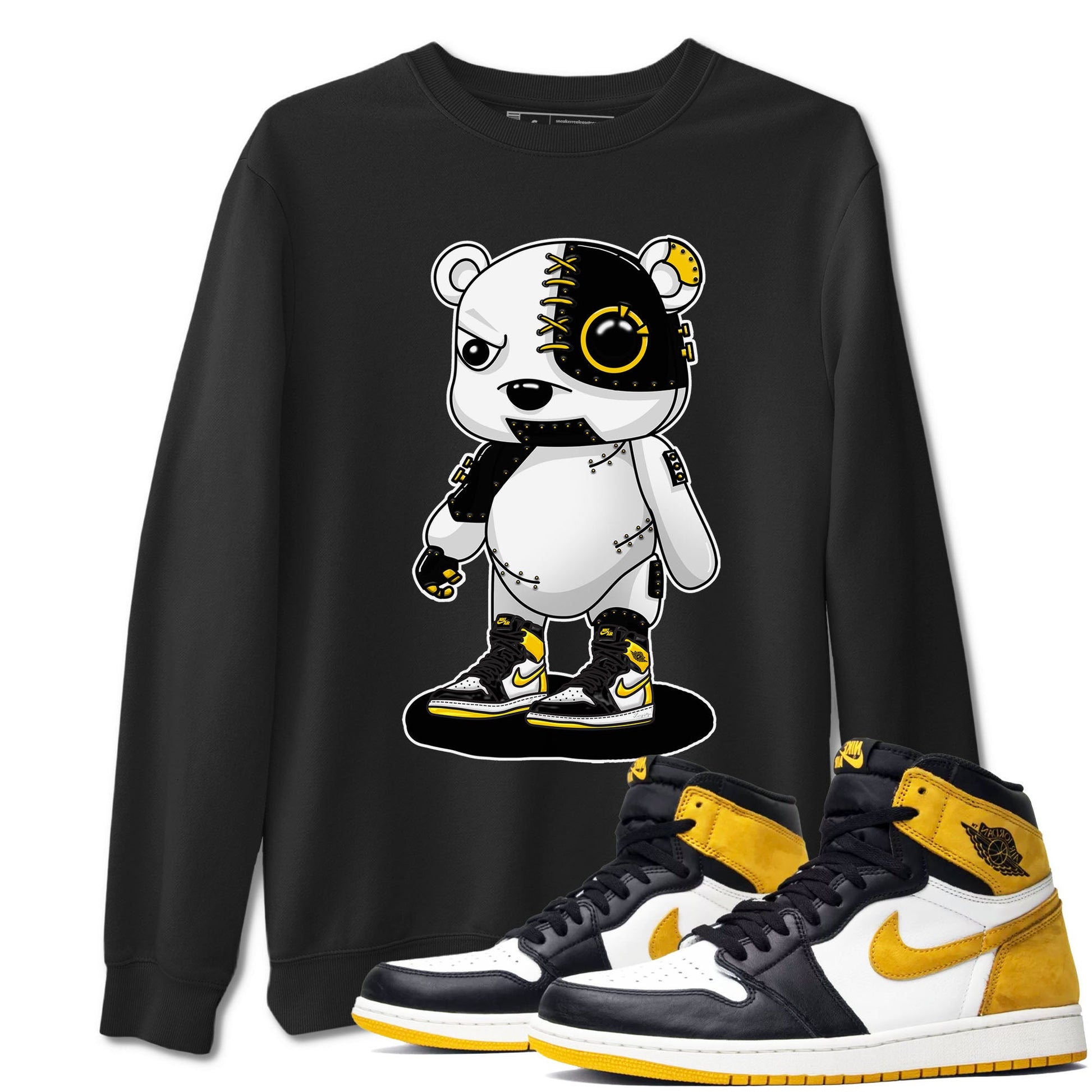 1s Yellow Ochre shirt to match jordans Cyborg Bear sneaker tees Air Jordan 1 High OG Yellow Ochre SNRT Sneaker Release Tees unisex cotton Black 1 crew neck shirt