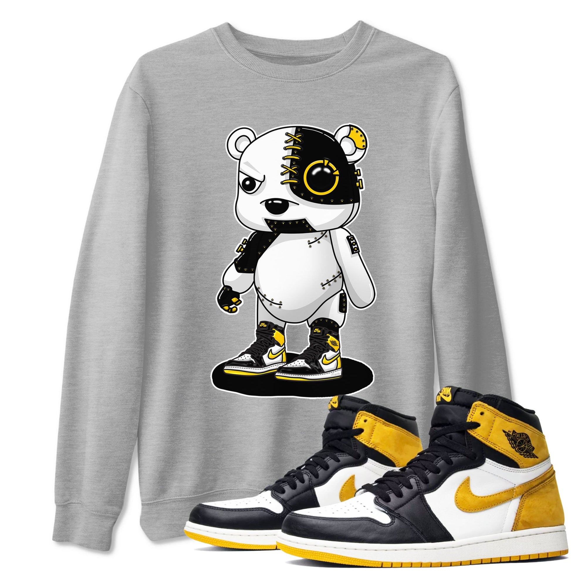1s Yellow Ochre shirt to match jordans Cyborg Bear sneaker tees Air Jordan 1 High OG Yellow Ochre SNRT Sneaker Release Tees unisex cotton Heather Grey 1 crew neck shirt