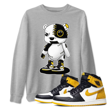1s Yellow Ochre shirt to match jordans Cyborg Bear sneaker tees Air Jordan 1 High OG Yellow Ochre SNRT Sneaker Release Tees unisex cotton Heather Grey 1 crew neck shirt