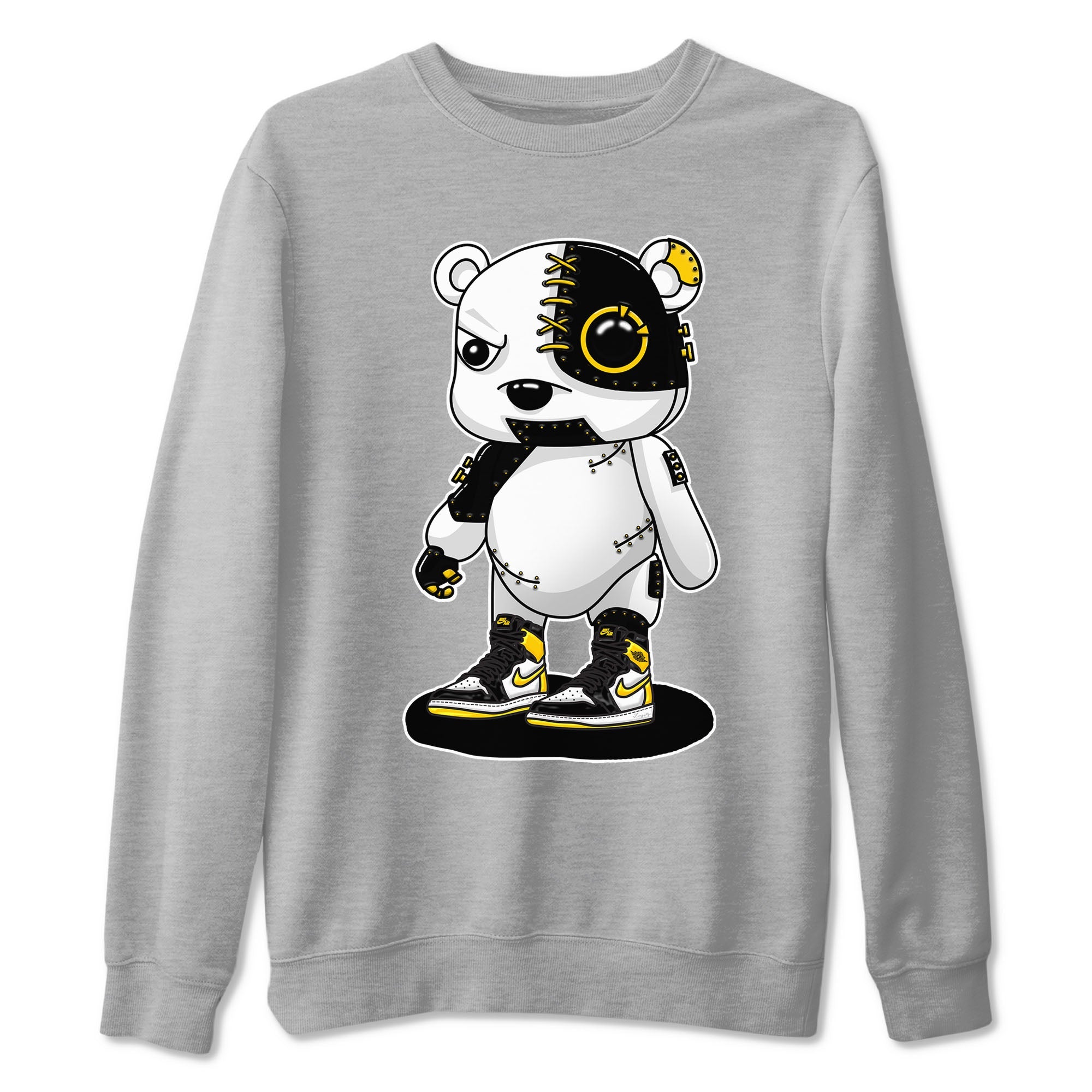 1s Yellow Ochre shirt to match jordans Cyborg Bear sneaker tees Air Jordan 1 High OG Yellow Ochre SNRT Sneaker Release Tees unisex cotton Heather Grey 2 crew neck shirt