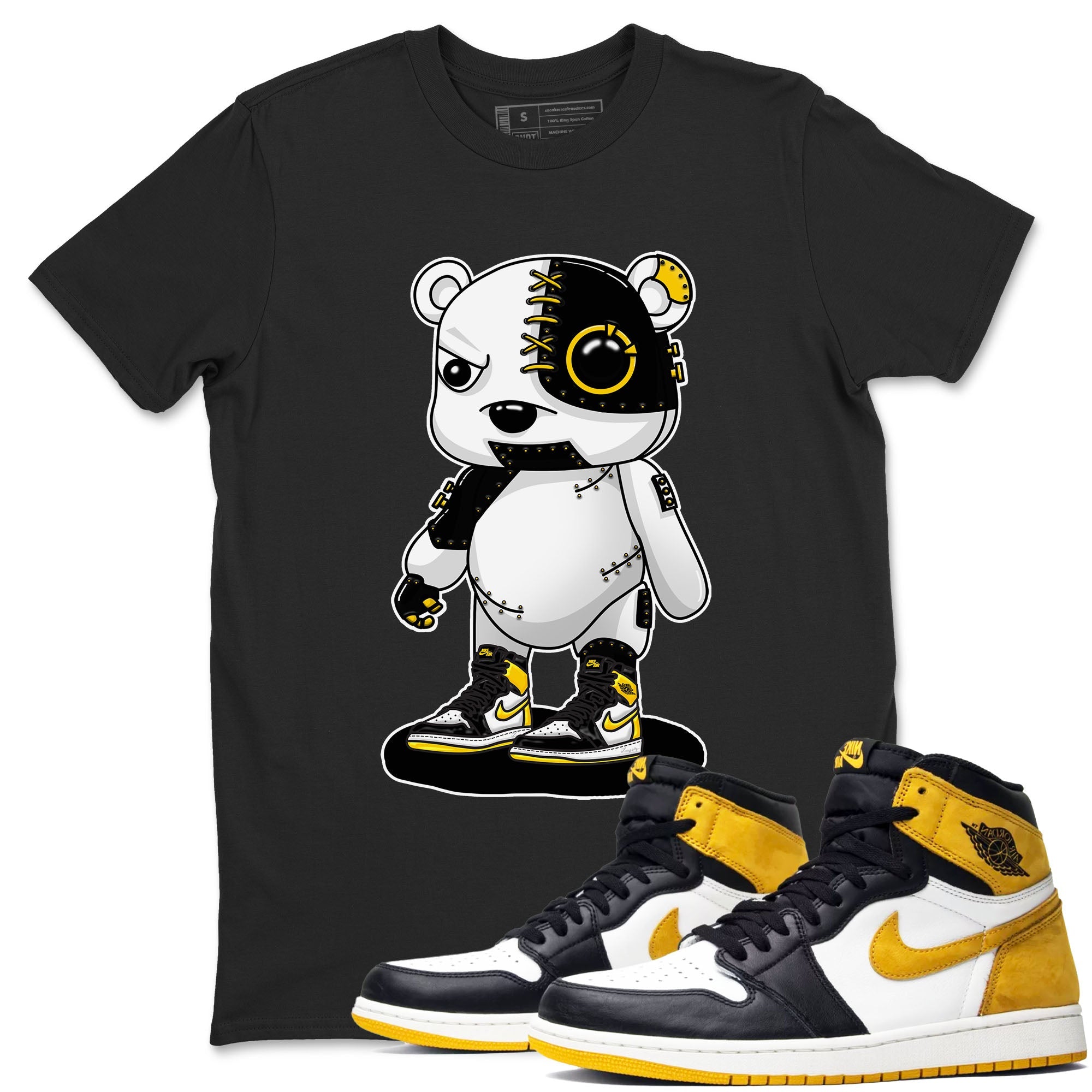 1s Yellow Ochre shirt to match jordans Cyborg Bear sneaker tees Air Jordan 1 High OG Yellow Ochre SNRT Sneaker Release Tees unisex cotton Black 1 crew neck shirt