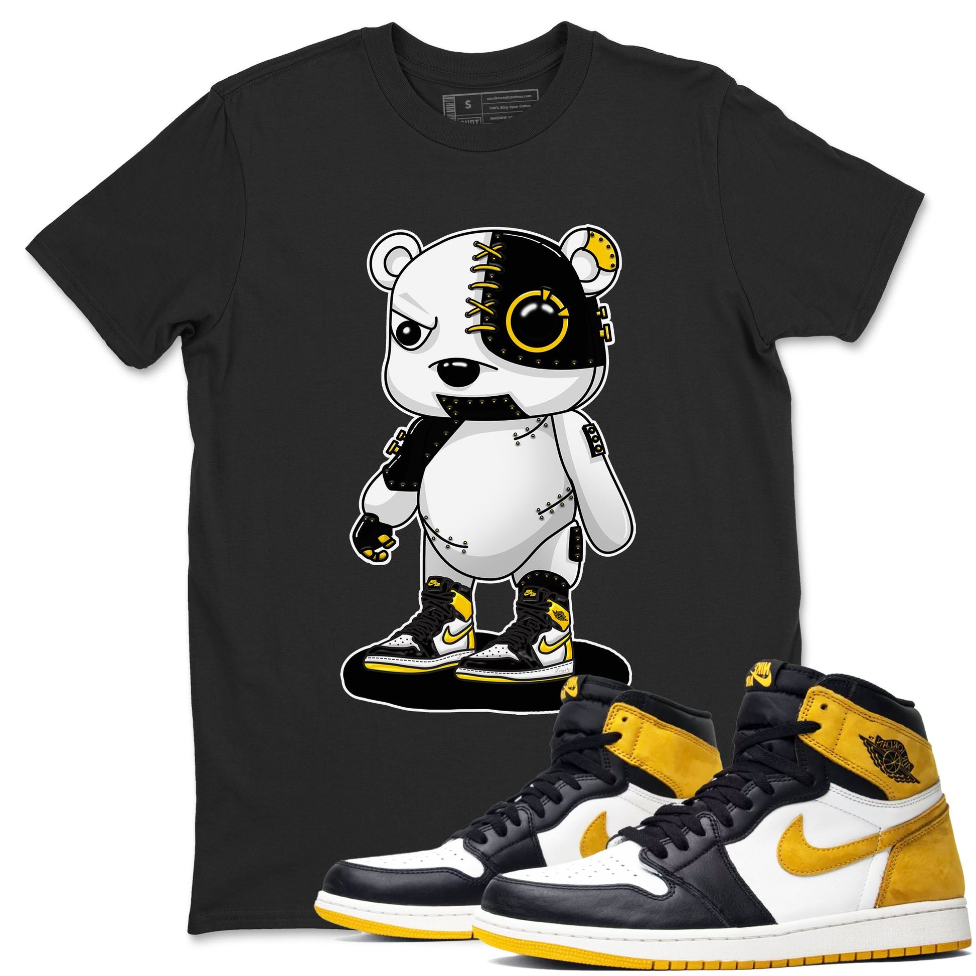 1s Yellow Ochre shirt to match jordans Cyborg Bear sneaker tees Air Jordan 1 High OG Yellow Ochre SNRT Sneaker Release Tees unisex cotton Black 1 crew neck shirt