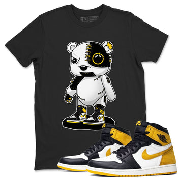 1s Yellow Ochre shirt to match jordans Cyborg Bear sneaker tees Air Jordan 1 High OG Yellow Ochre SNRT Sneaker Release Tees unisex cotton Black 1 crew neck shirt