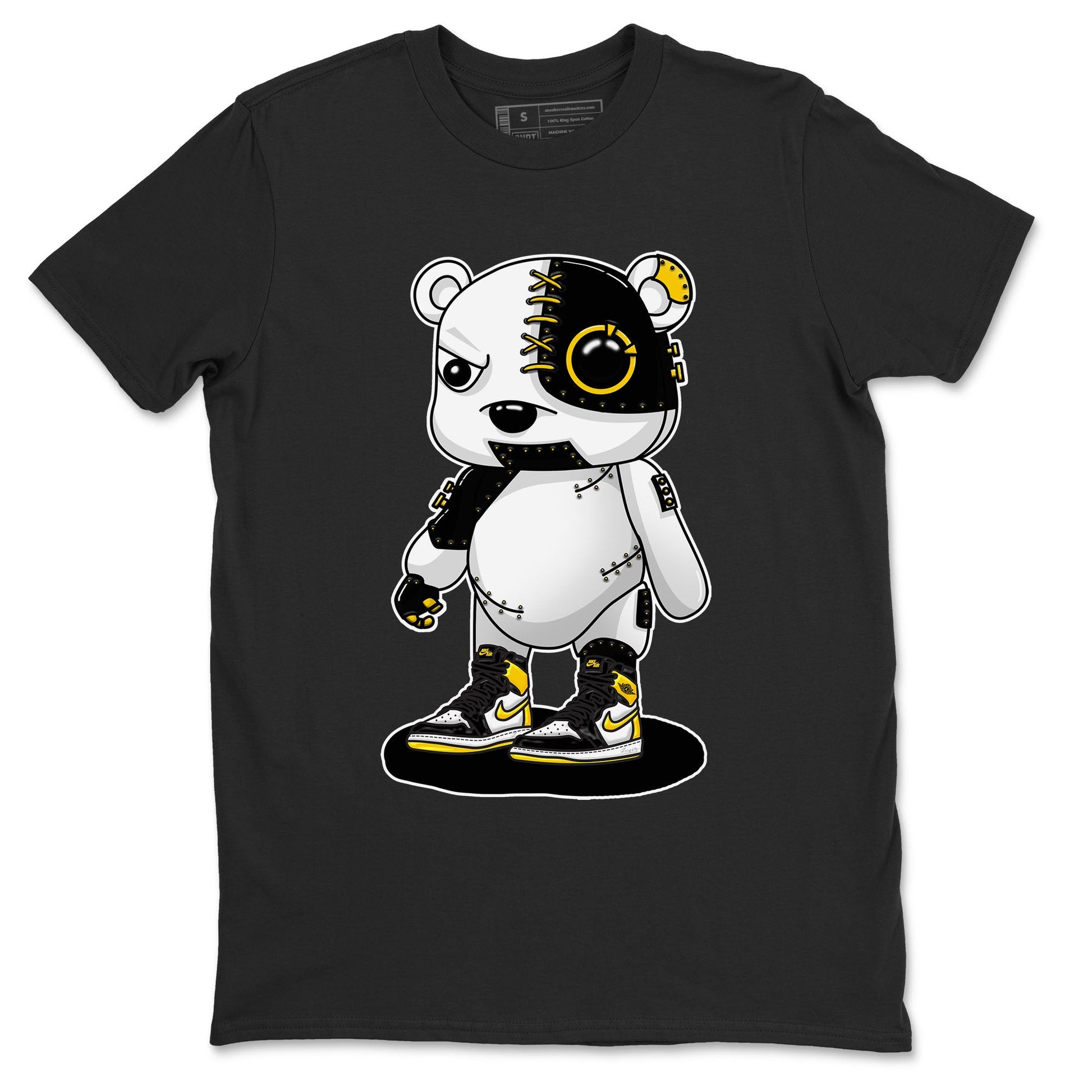1s Yellow Ochre shirt to match jordans Cyborg Bear sneaker tees Air Jordan 1 High OG Yellow Ochre SNRT Sneaker Release Tees unisex cotton Black 2 crew neck shirt