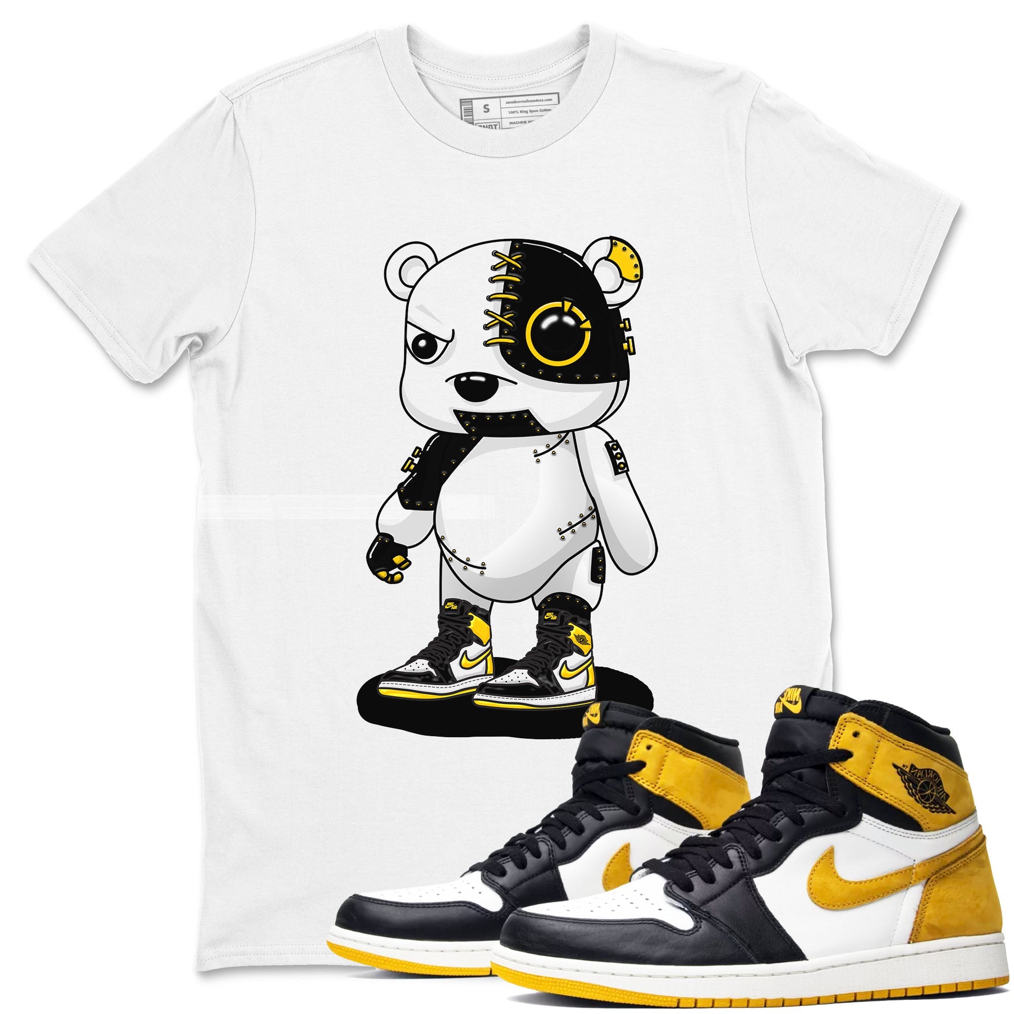 1s Yellow Ochre shirt to match jordans Cyborg Bear sneaker tees Air Jordan 1 High OG Yellow Ochre SNRT Sneaker Release Tees unisex cotton White 1 crew neck shirt