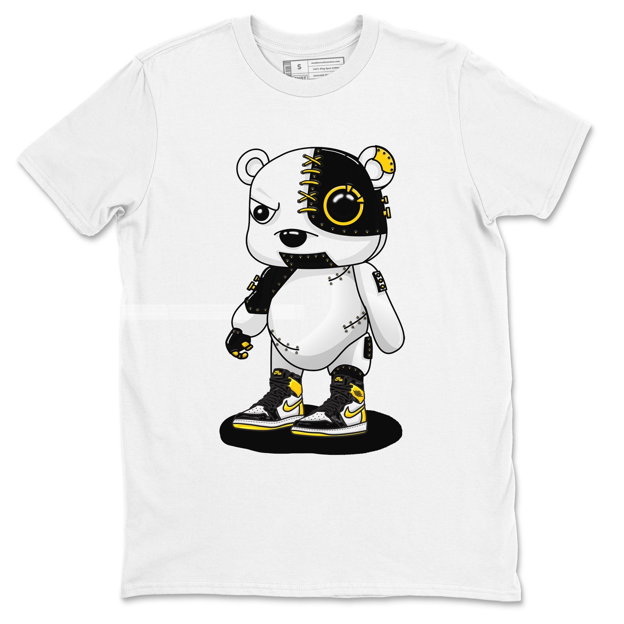1s Yellow Ochre shirt to match jordans Cyborg Bear sneaker tees Air Jordan 1 High OG Yellow Ochre SNRT Sneaker Release Tees unisex cotton White 2 crew neck shirt